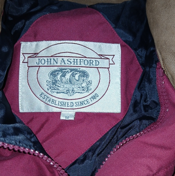 Vintage John Ashford Down Jacket Men’s Medium Maroon Wool Trim Winter Coat - Picture 5 of 7
